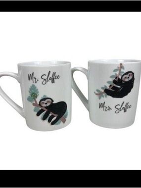 10‎ Strawberry Street Mr and Mrs Sloffee Sloth Ceramic Coffee Mug Set of 2 White